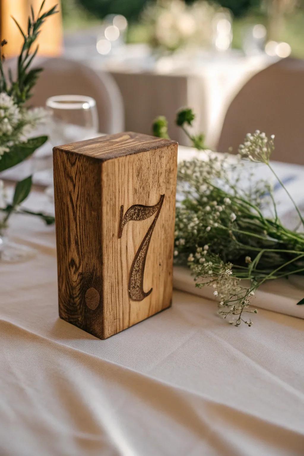 Embrace nature's charm with rustic wooden block table numbers, perfect for your minimalist-boho event decor.
