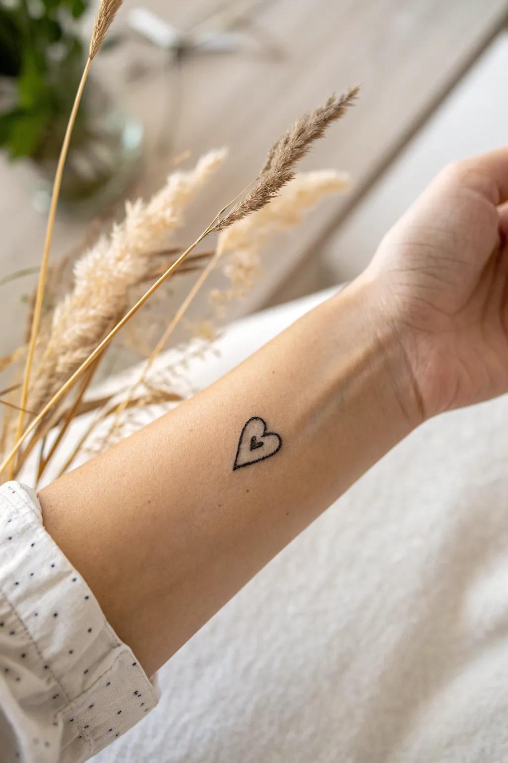 Embrace simplicity with a minimalist heart tattoo; a small symbol of love and elegance.