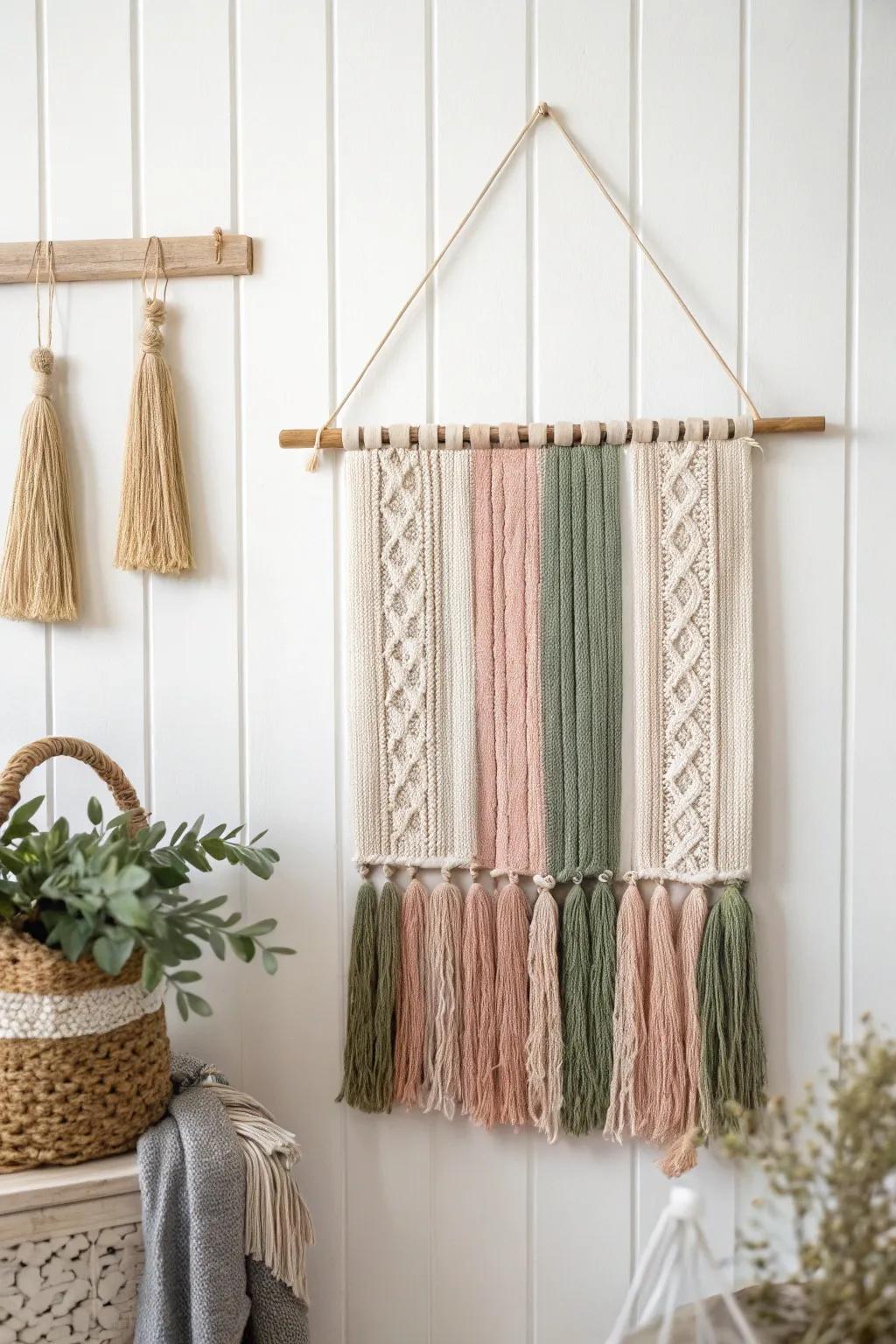 Add warmth and texture to your space with a handmade fabric wall hanging. A perfect blend of Scandinavian simplicity and Boho charm!