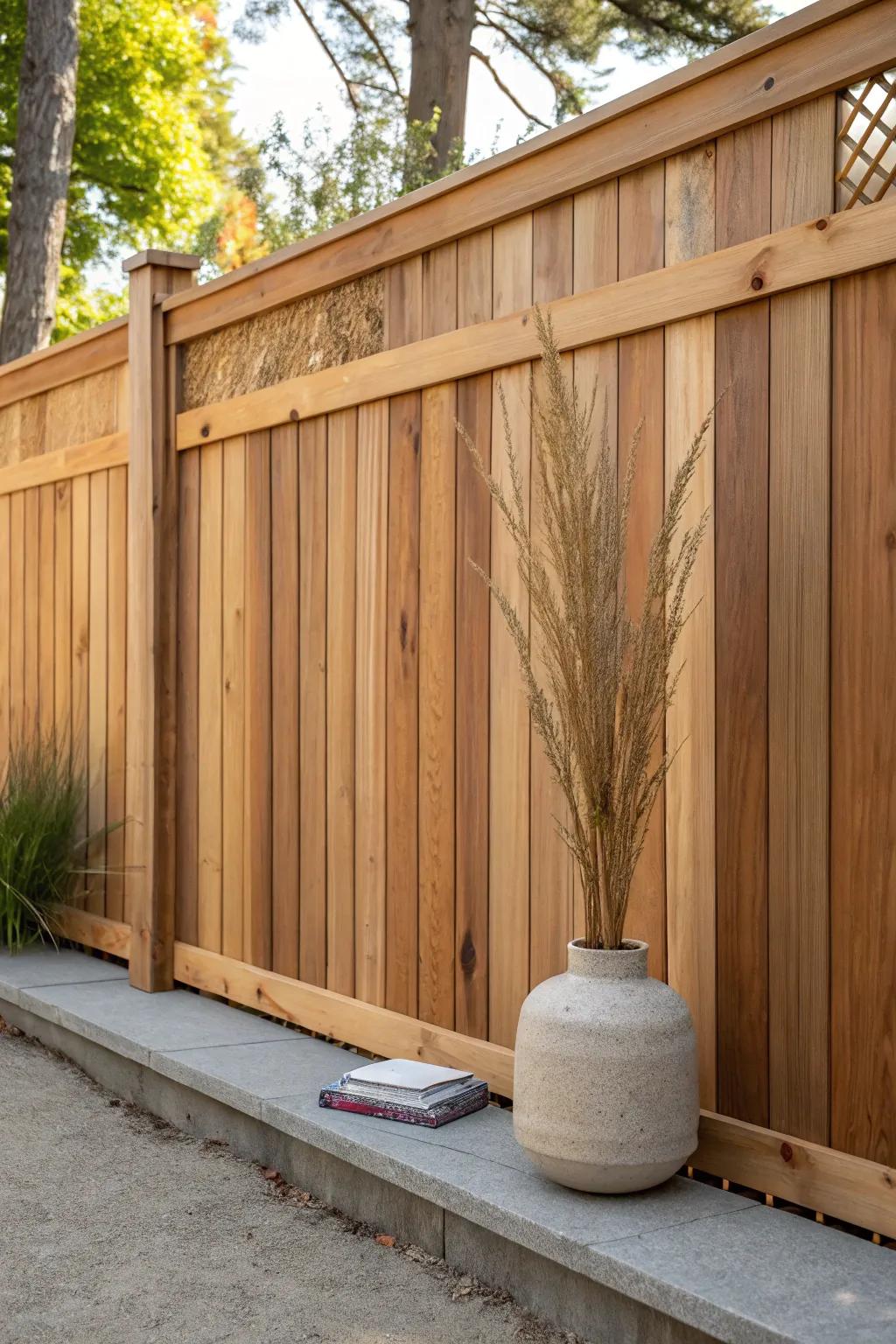 Board-on-board cedar privacy fence—quiet, calming, and beautifully crafted for dog peace.