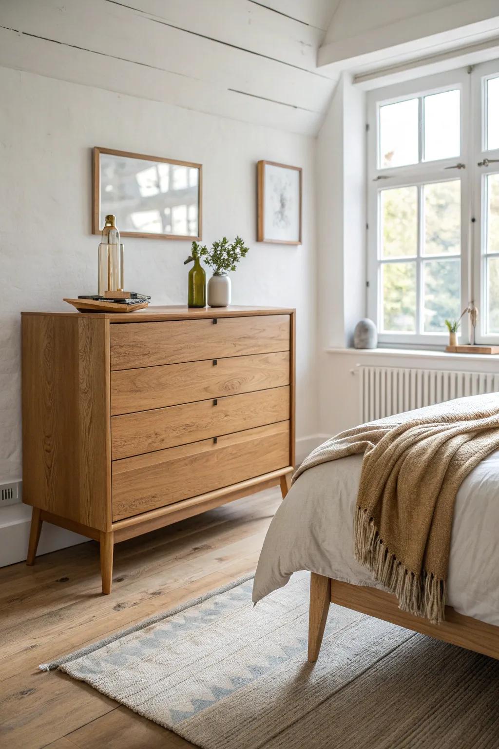 A dresser in the same wood tone as your bed makes the whole room feel custom and cohesive.