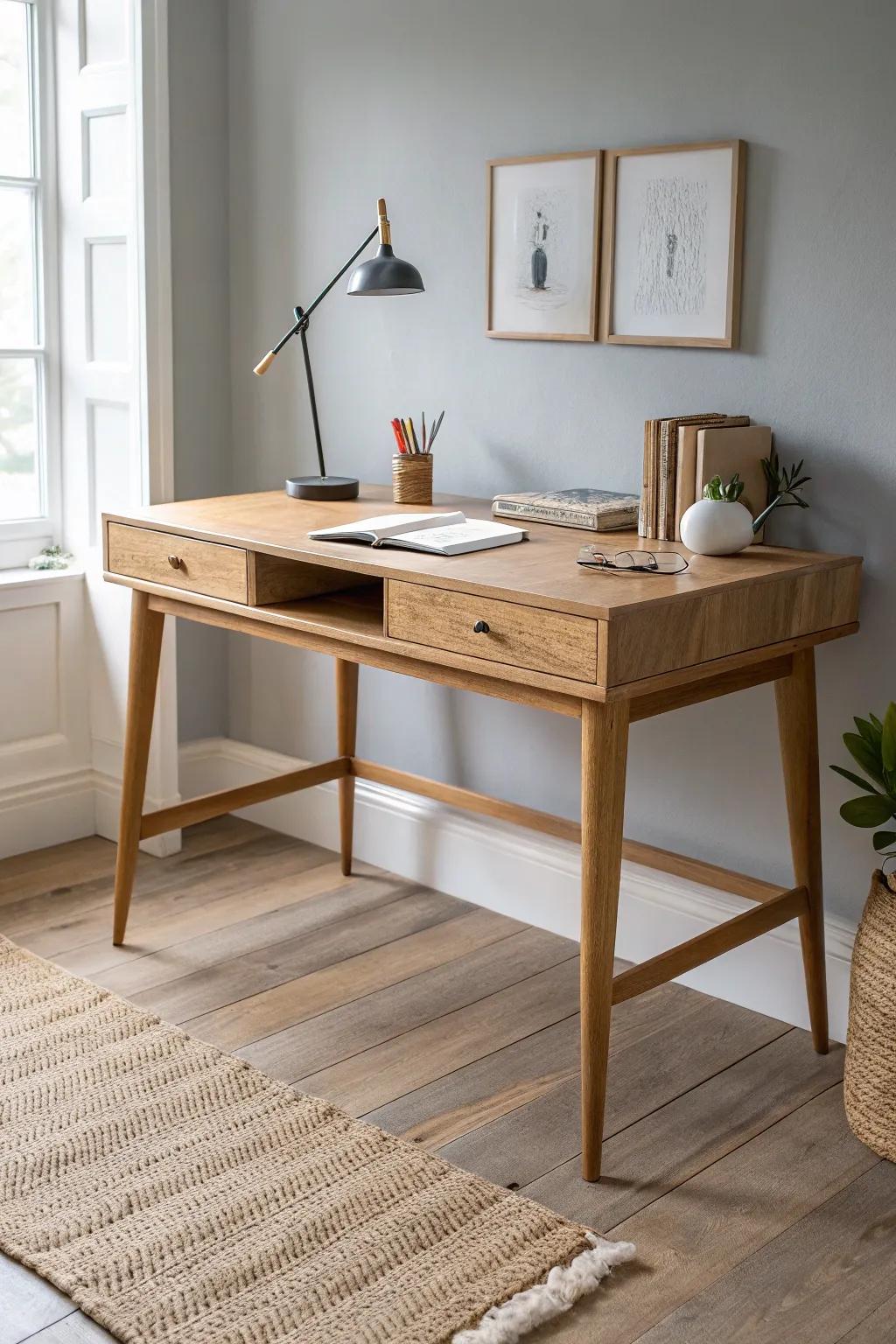 A statement wood desk that makes your office feel tailored, calm, and beautifully grown-up.