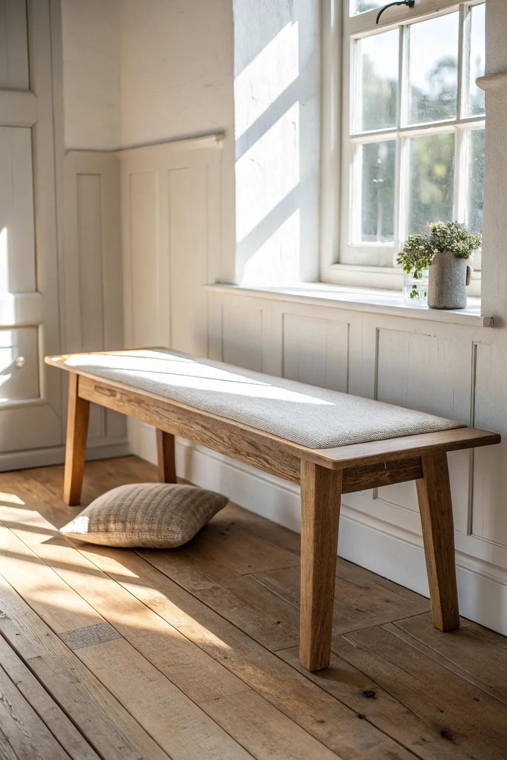 A reclaimed-wood bench adds flexible family seating—and makes room for one more.