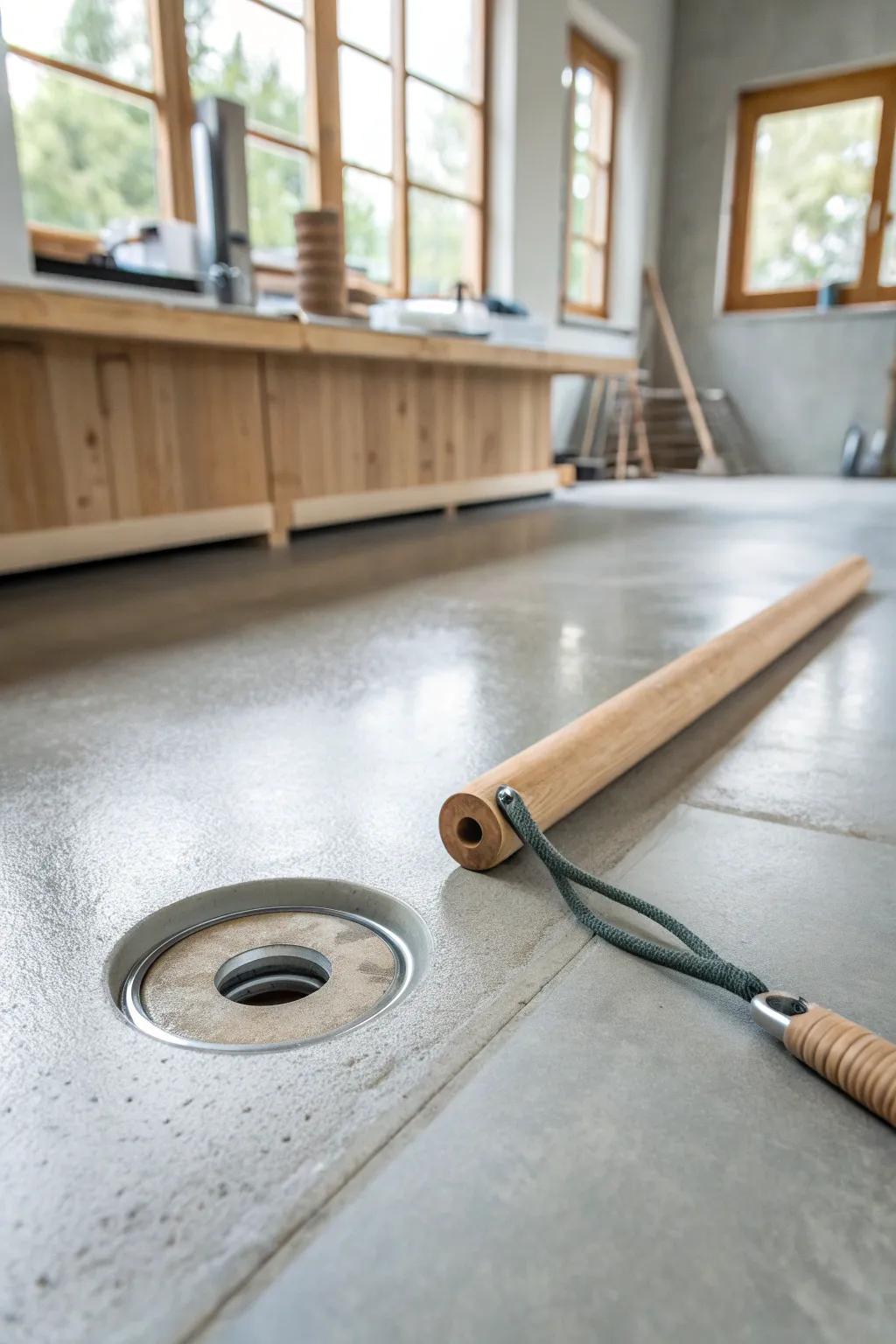 Smooth concrete + a floor drain: the simple upgrade that makes farm shop cleanup effortless.