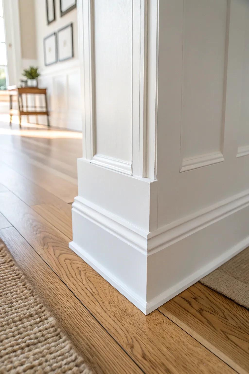 Taller farmhouse baseboards create instant built-in charm with clean lines and cozy contrast.