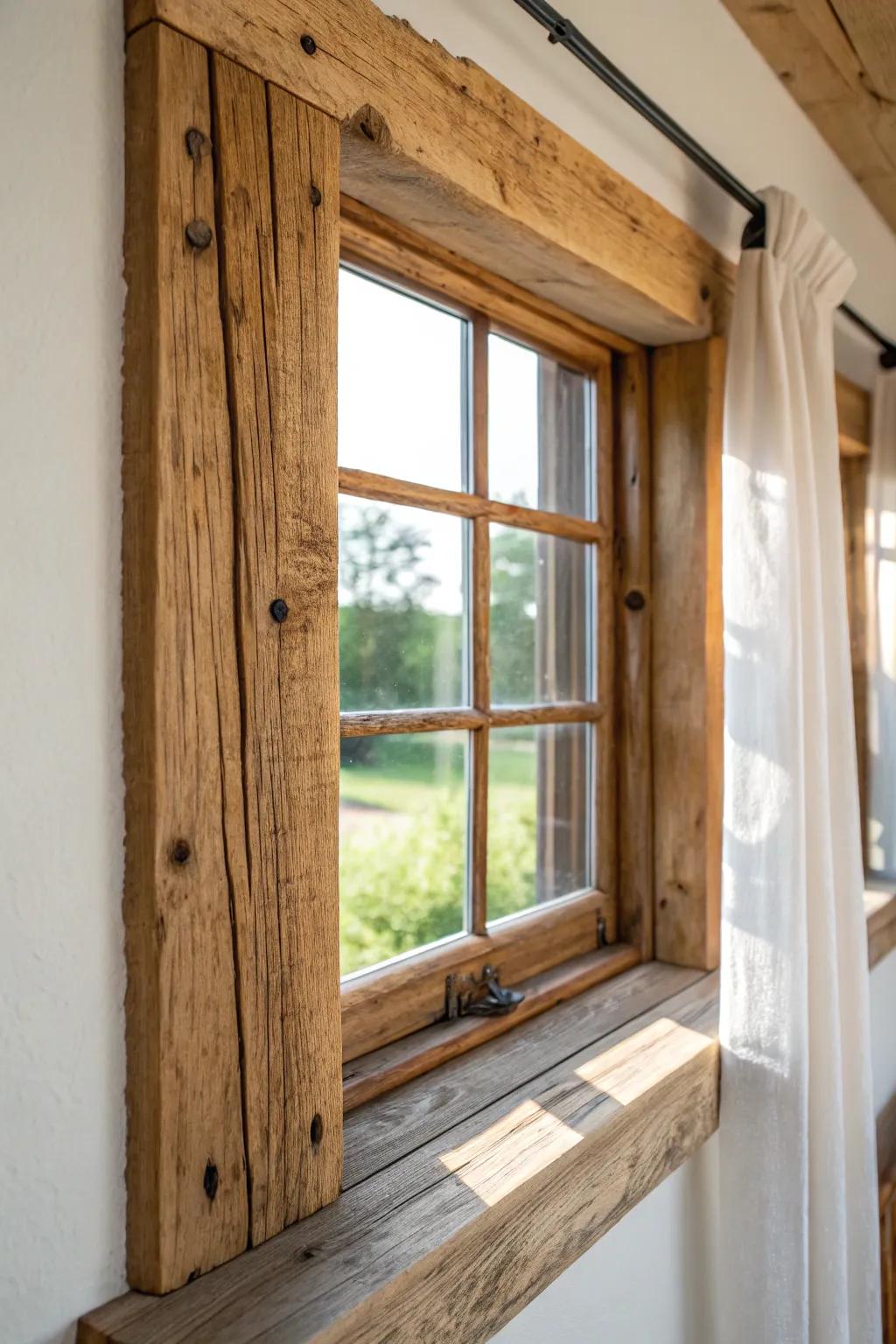 Chunky reclaimed wood trim adds instant old-farmhouse charm with beautifully imperfect grain.