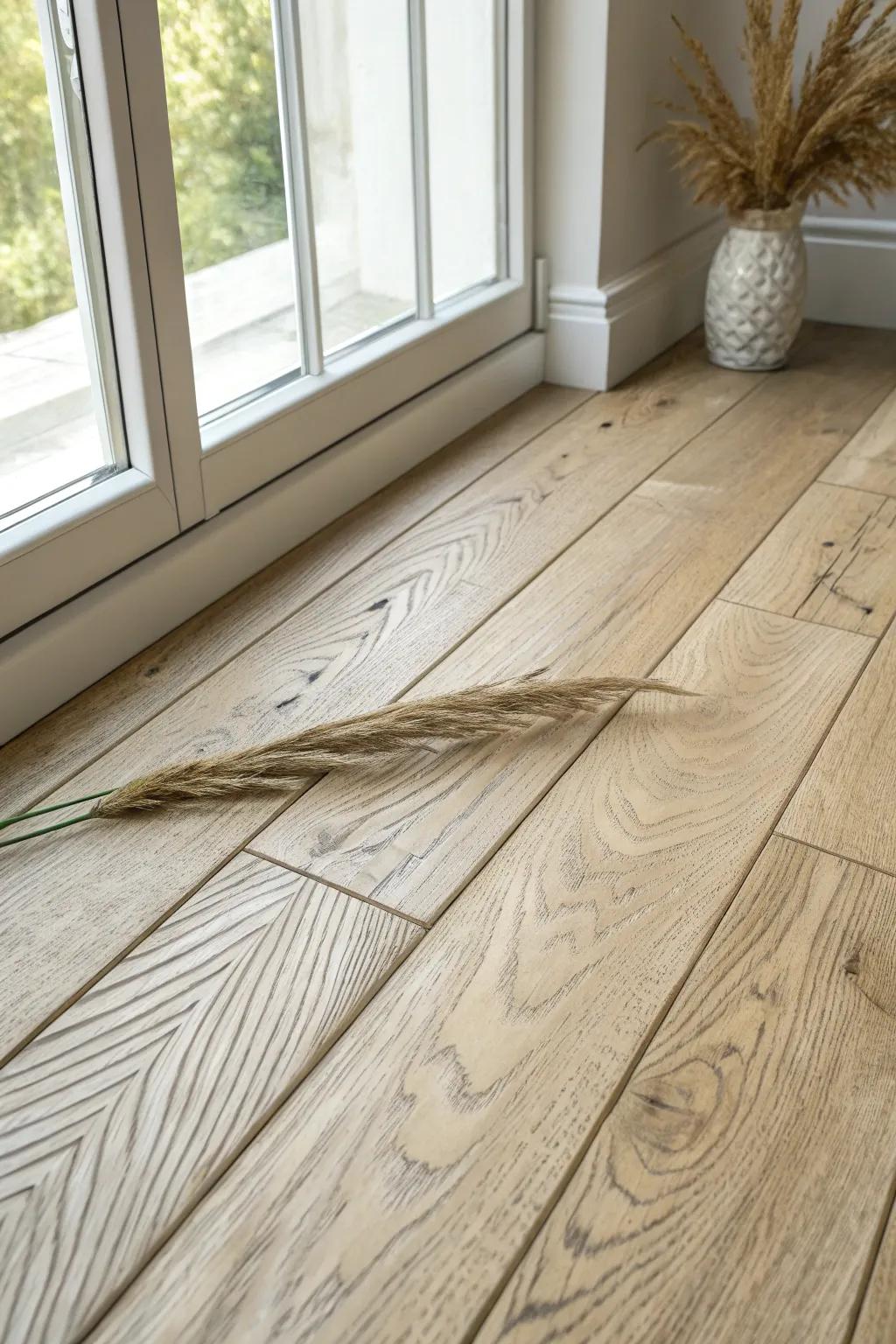 Hand-scraped French oak texture—old-world patina with clean Scandinavian calm.