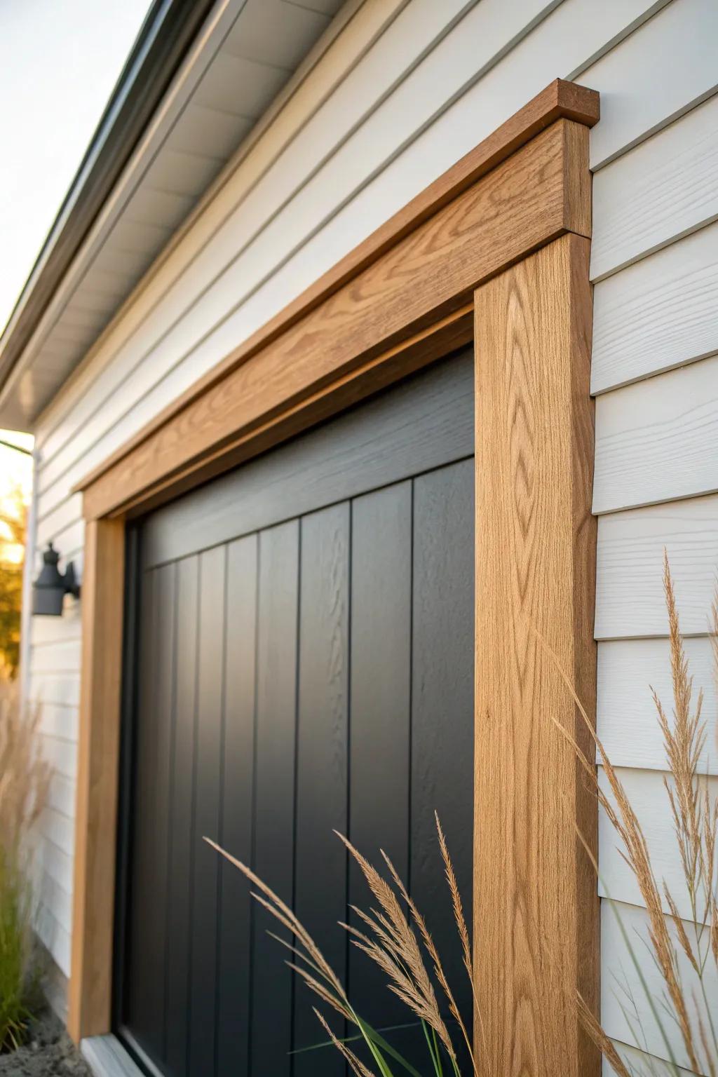 High-contrast wood trim gives the garage door a crisp, designed look in minutes.