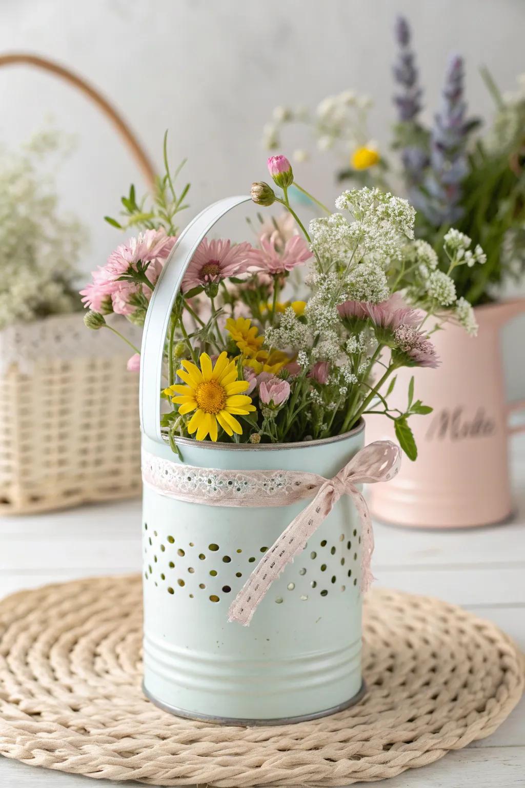 Transform simplicity into beauty with an upcycled tin can May Day basket, perfect for adding a touch of nature to your home!