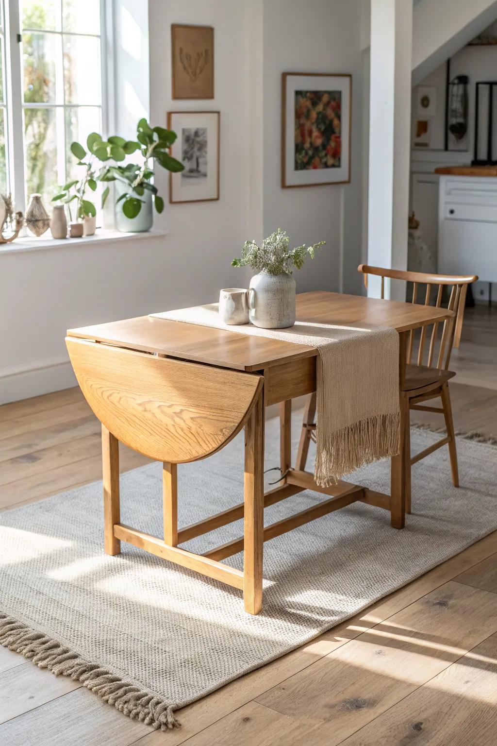 A space-saving drop-leaf school table that expands for lessons and folds away beautifully.