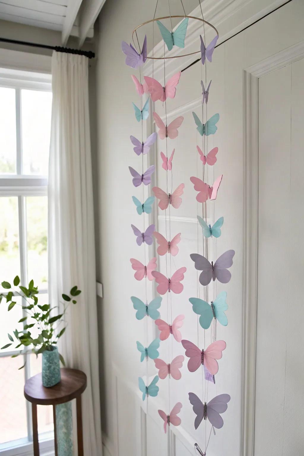 Bring serene elegance to your space with a handcrafted butterfly mobile, where simplicity meets natural beauty.