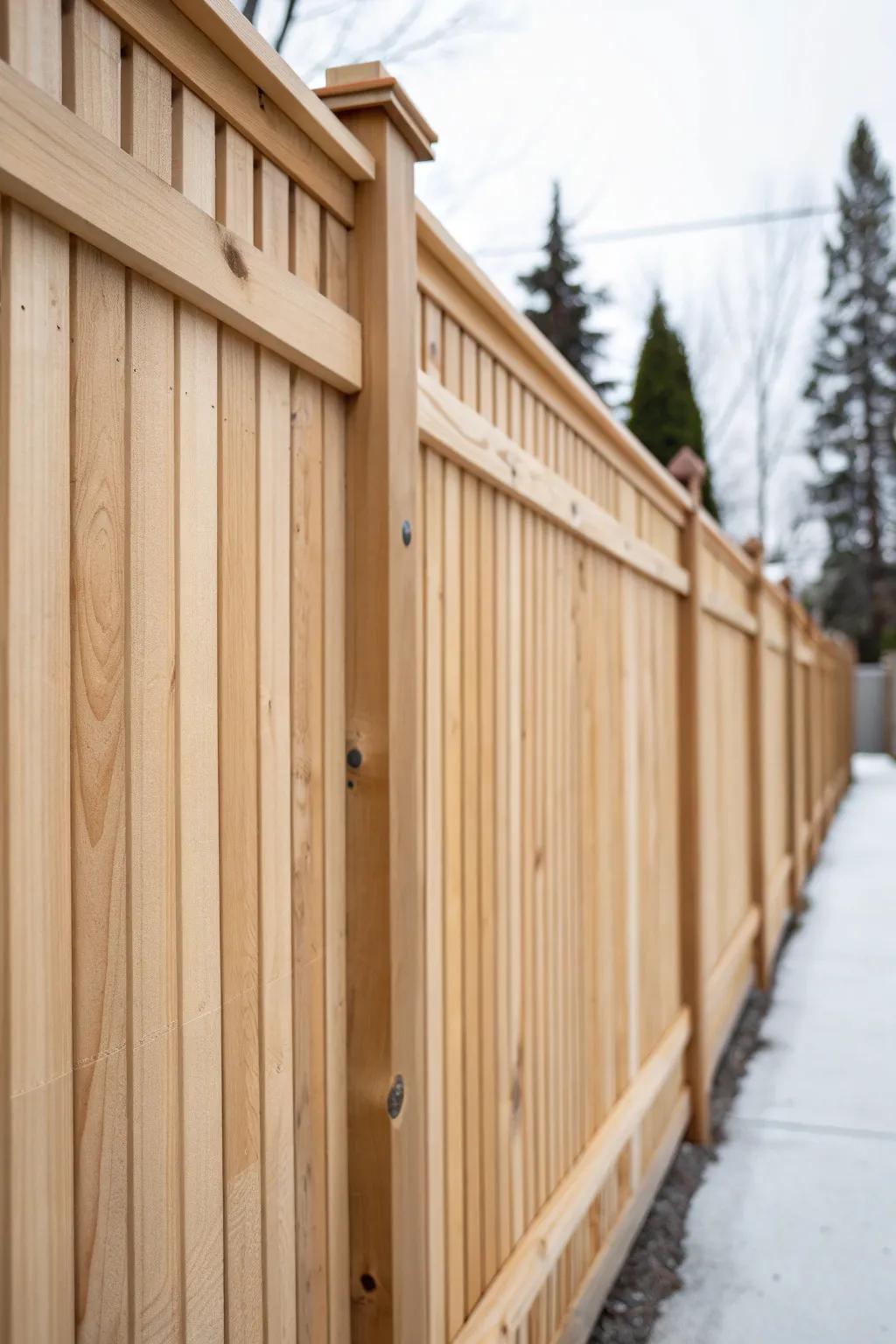 Board-on-board vertical pickets: budget-friendly 8‑ft privacy with warm wood and zero gaps.