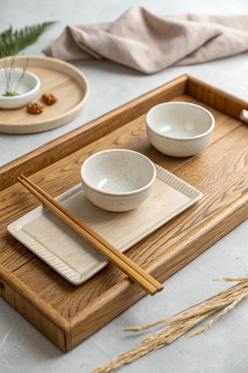 An individual wooden tray frames small dishes beautifully—simple, calm, and effortlessly special.