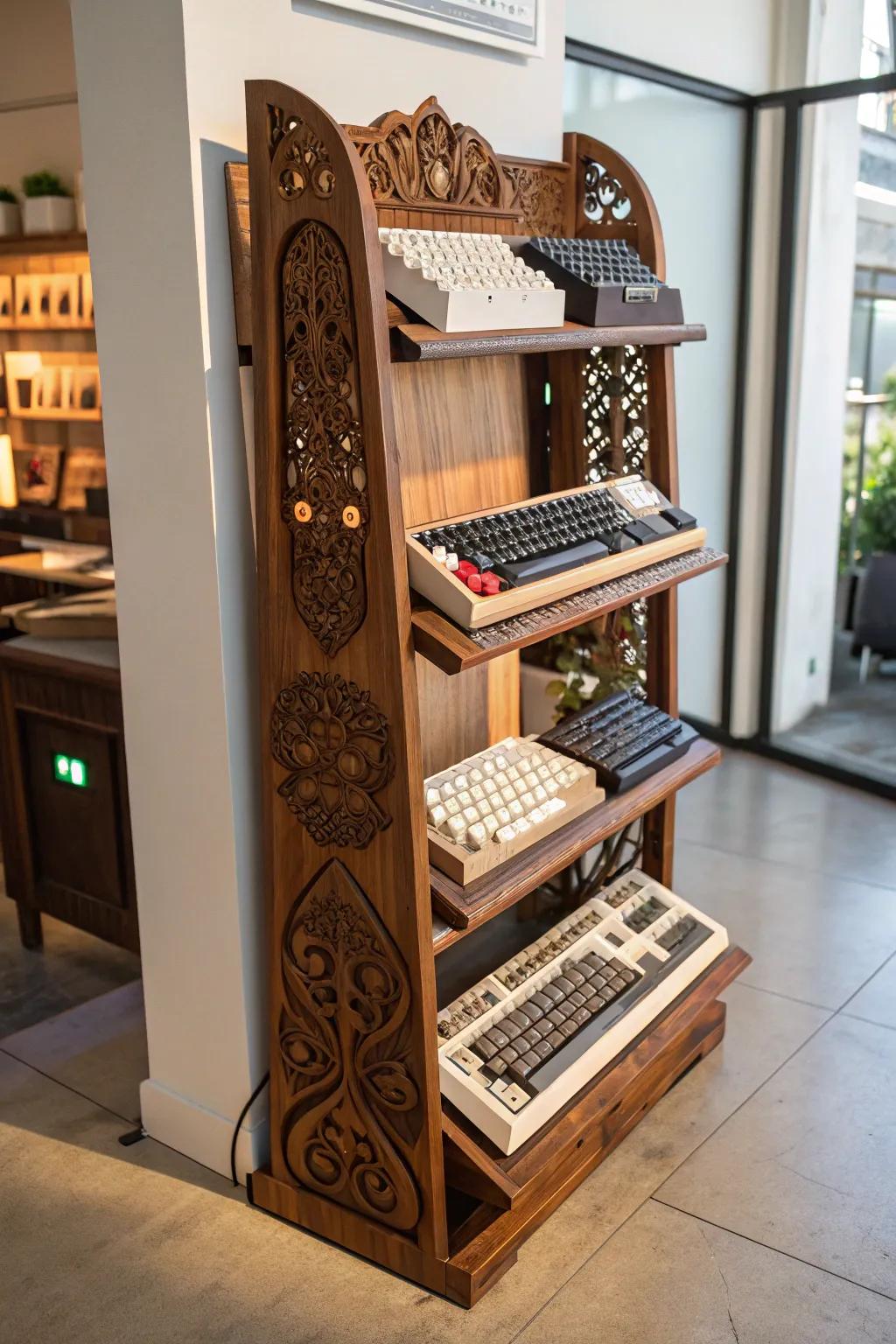 Elevate your space with vertical keyboard storage—where functionality meets art.