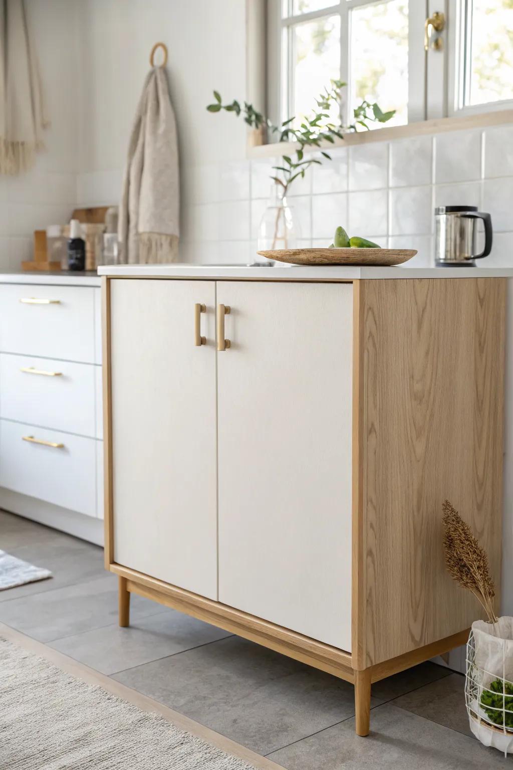 Light, flat cabinet fronts in soft tones make small kitchens feel calm, airy, and less boxy.