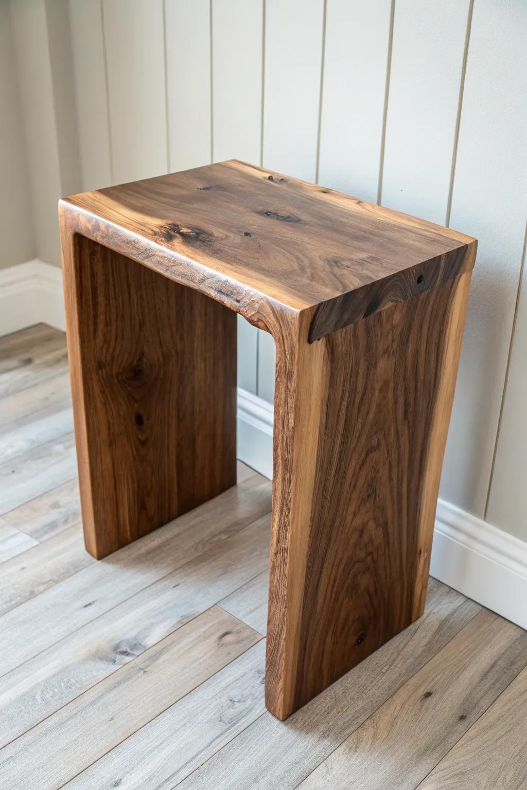 A walnut waterfall live edge end table—grain flowing into the leg for a bold, natural statement.