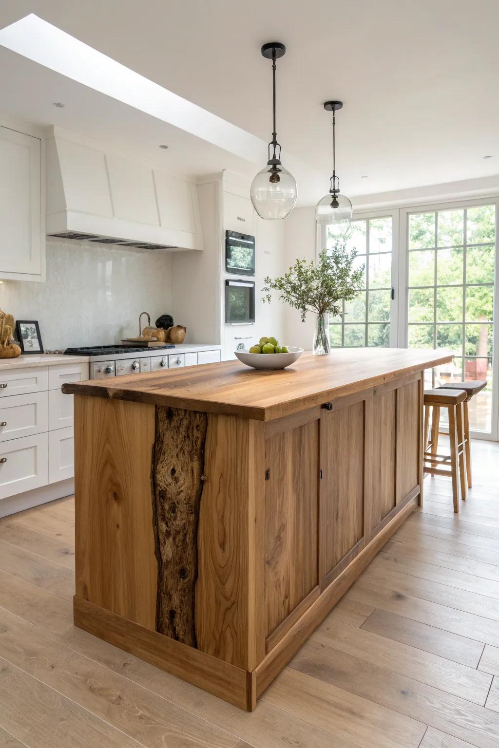 A generous live edge overhang turns your island into the coziest everyday breakfast bar.