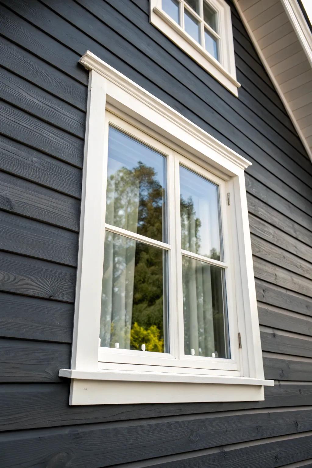 Crisp white picture-frame trim makes modern windows pop—bright, clean, timeless curb appeal.
