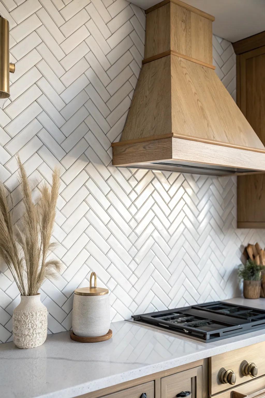 Modern farmhouse herringbone subway tile backsplash—simple, detailed, and effortlessly chic.