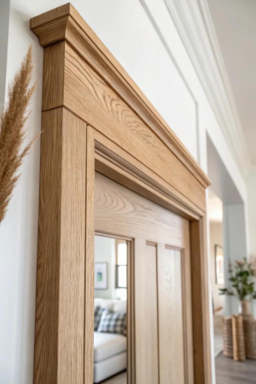 A simple overhanging header board adds modern Craftsman structure—clean, cozy, and refined.