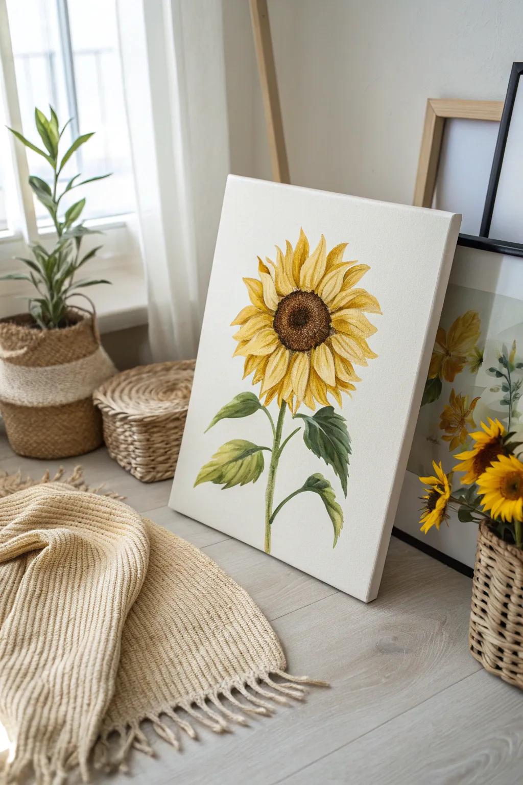 Bring sunshine indoors with the elegance of one-stroke sunflower art.