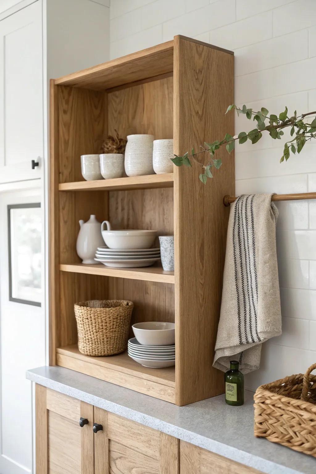 Mix open uppers with closed lowers: show your favorite ceramics, hide the everyday mess below.