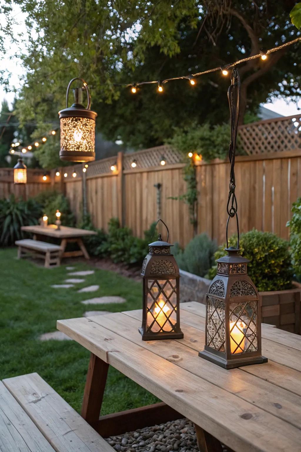 Vintage lanterns bring a touch of rustic charm to any outdoor space.