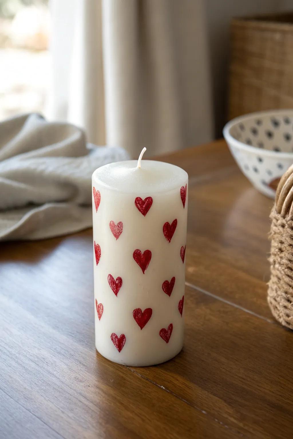 Crafting Love: Add a romantic touch to your space with heart-painted candles.