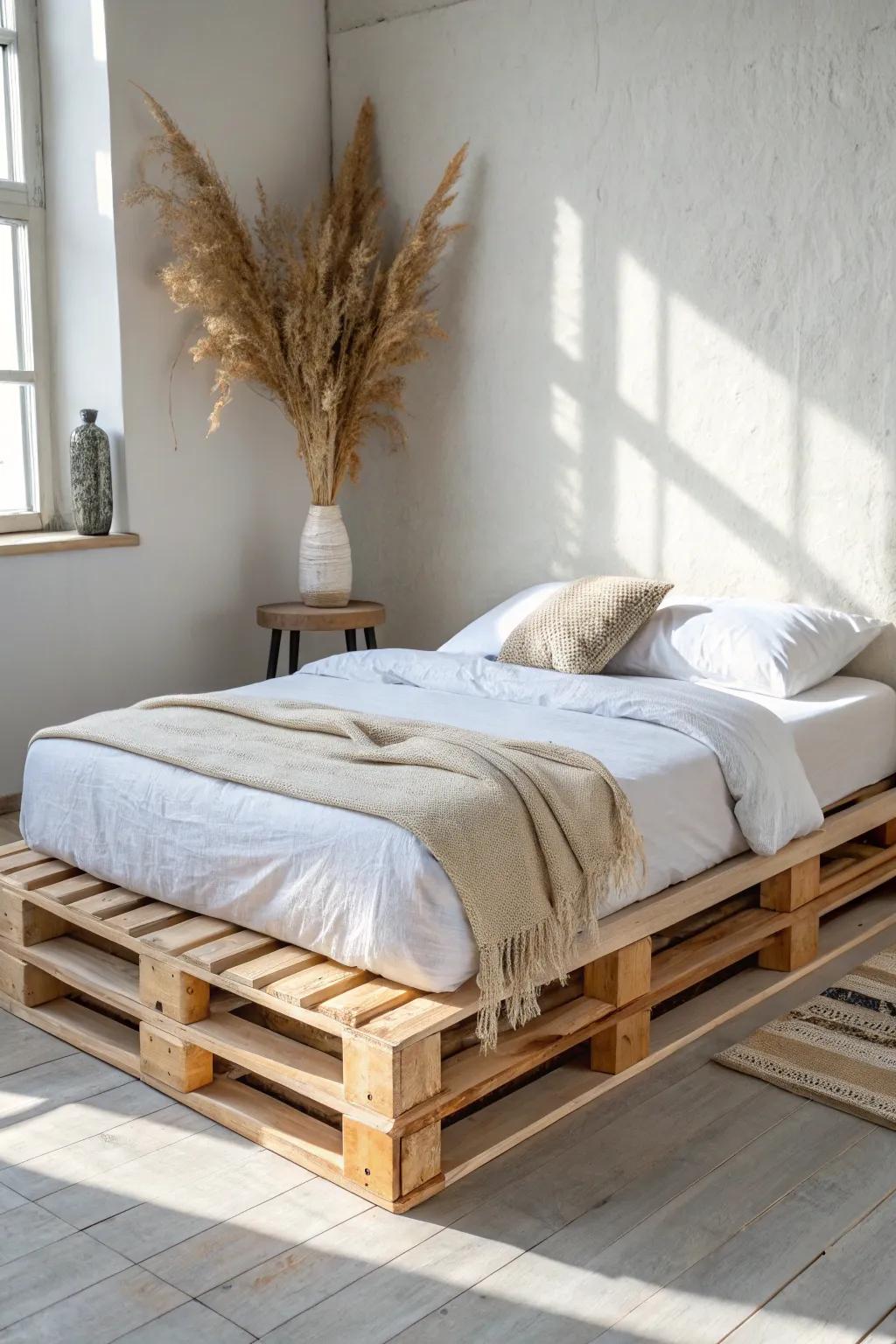 Double-stacked pallets give a standard bed height—clean, cozy, and easy to get in and out.