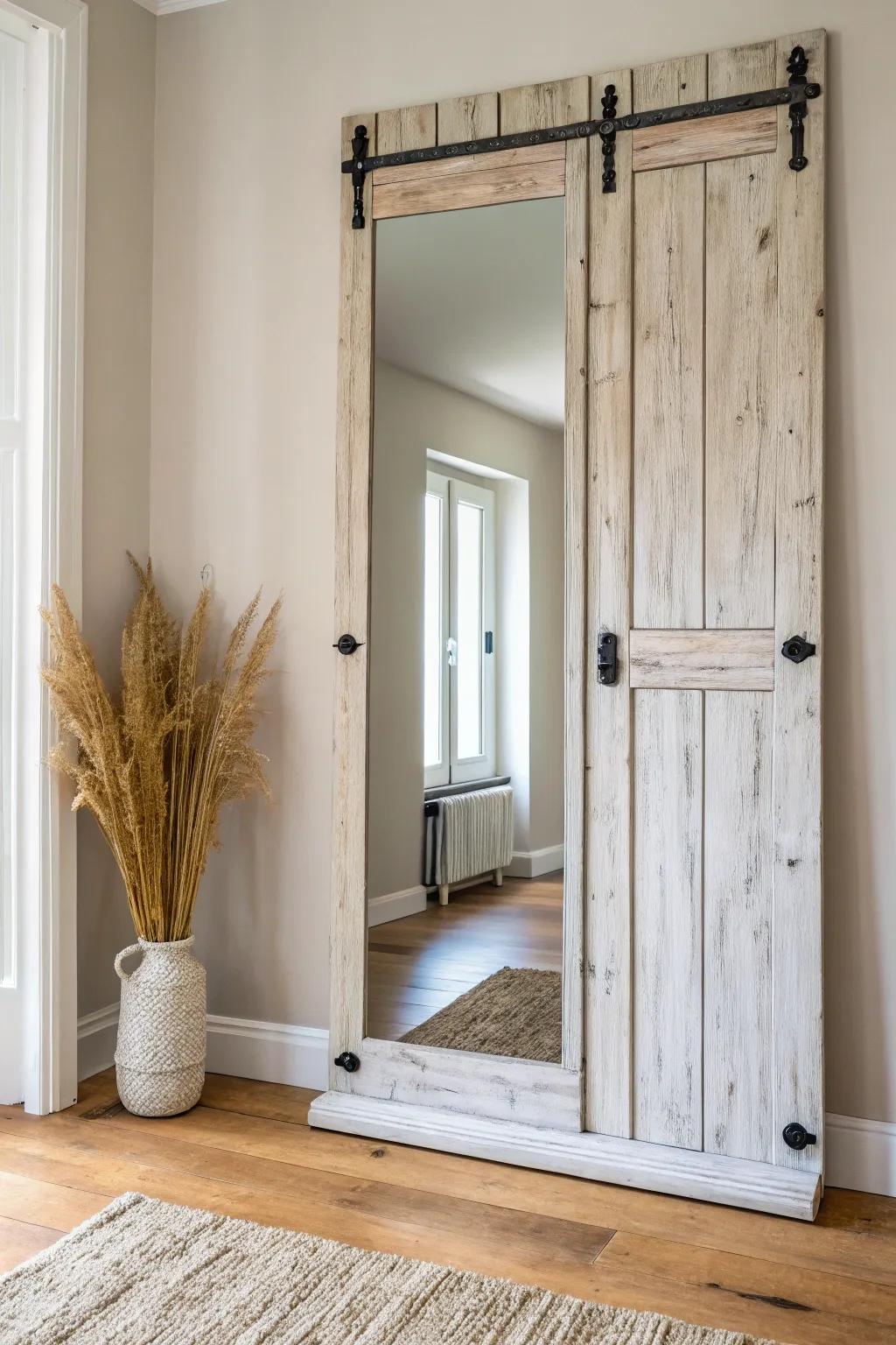 Two matching shutters flanking a mirror create a taller, cozier, perfectly collected hallway look.