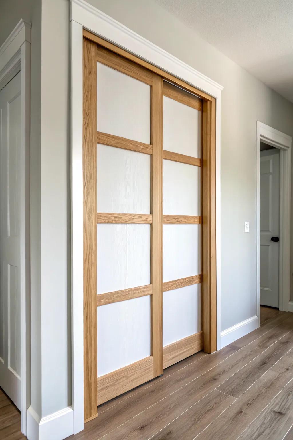DIY Shaker trim instantly makes sliding closet doors look custom—clean, budget-friendly chic.