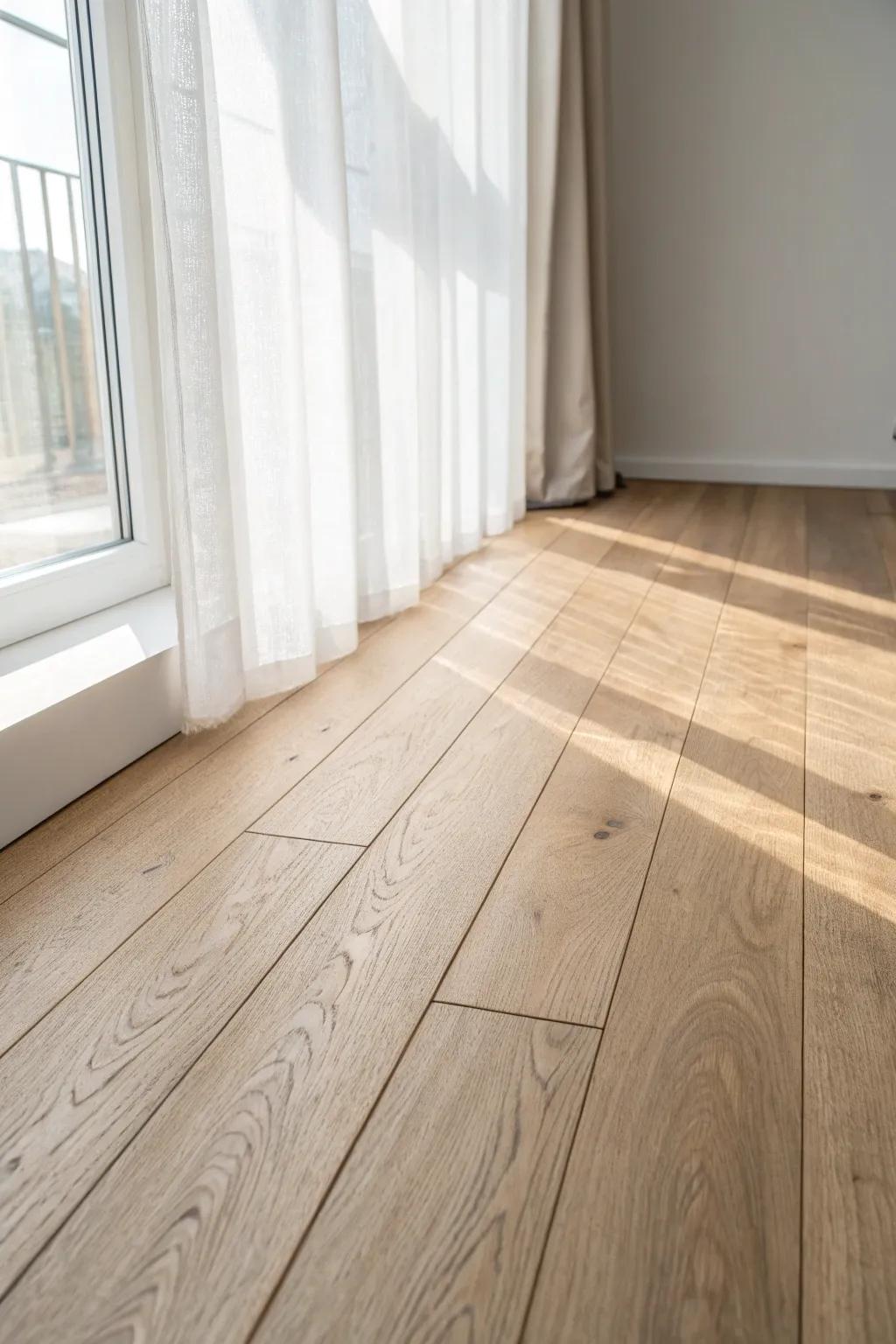 Planks aimed at the window let daylight draw the eye—an easy trick to stretch a small bedroom.