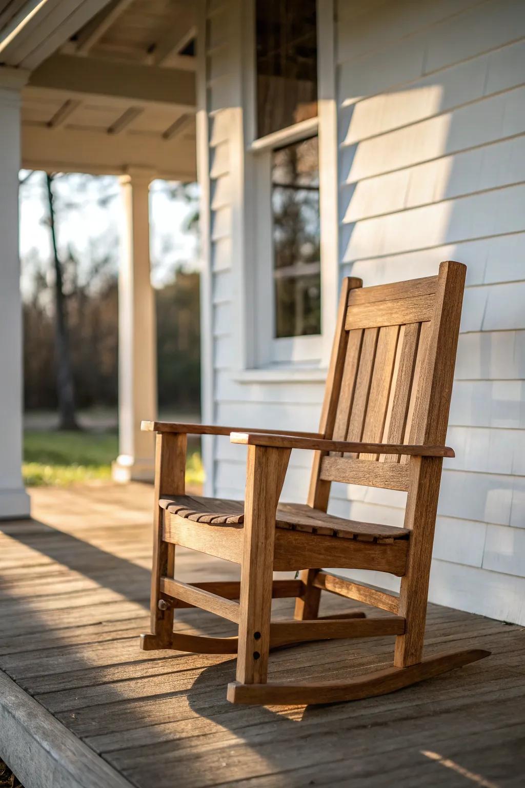 A single handcrafted chair turns a small farmhouse porch into a classic, welcoming hello.