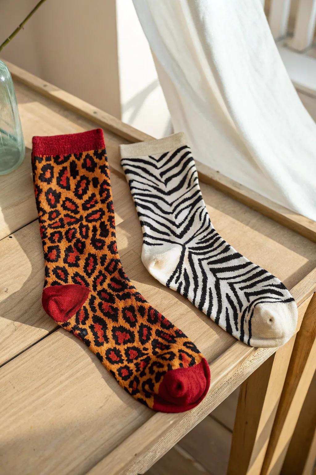 Step into the wild with our stunning animal print socks – where bold patterns meet minimalist elegance.
