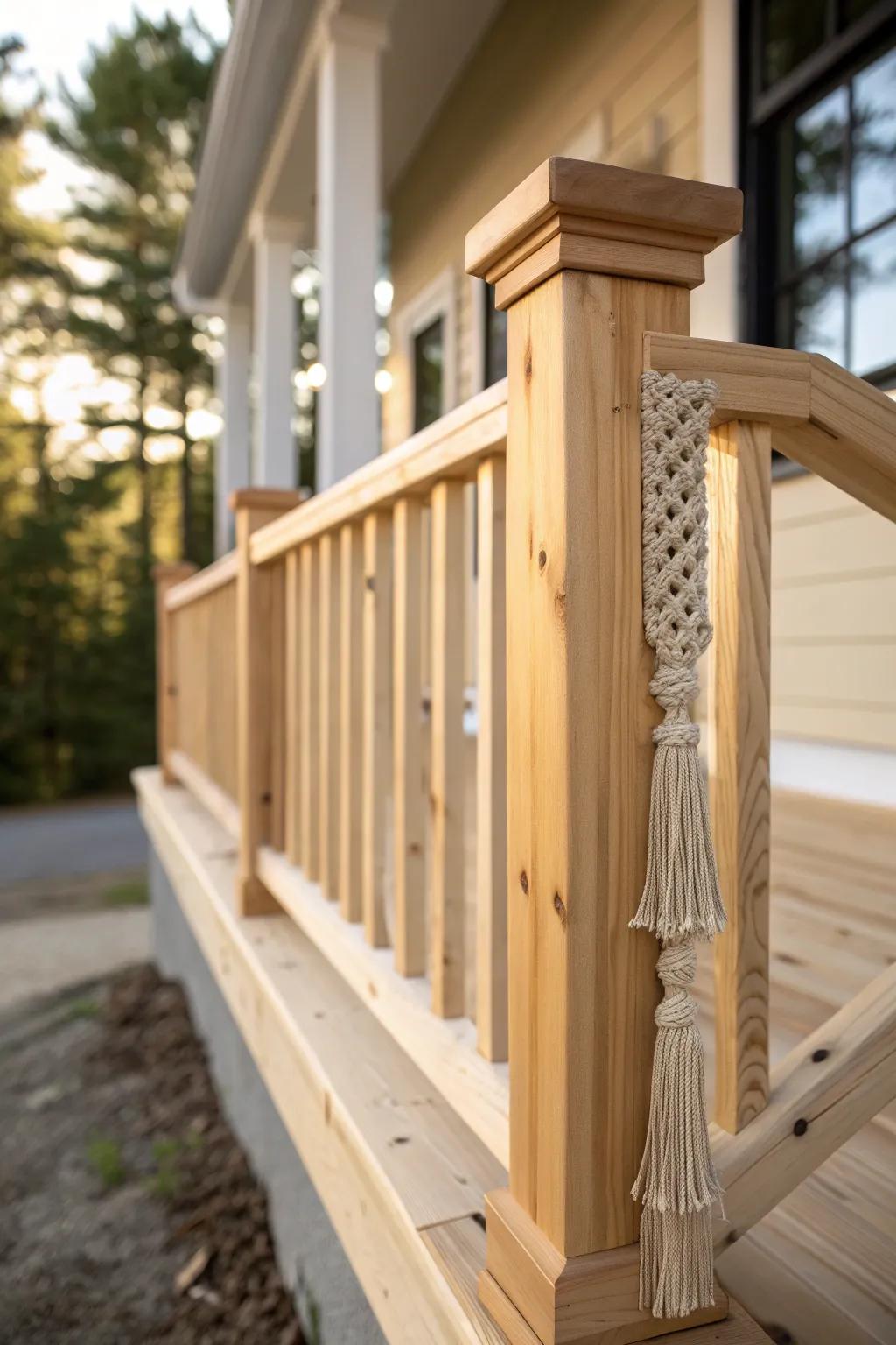 A simple wood porch railing that finishes a forest house—crafted, calm, and inviting.