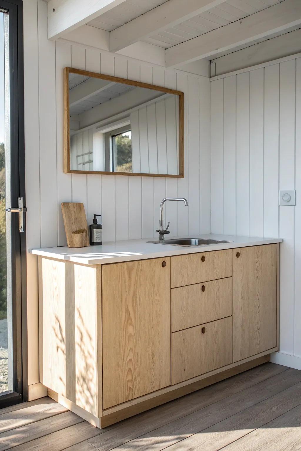 Galley layout perfection: two hardworking sides, clear walkway, and calm Scandinavian style.
