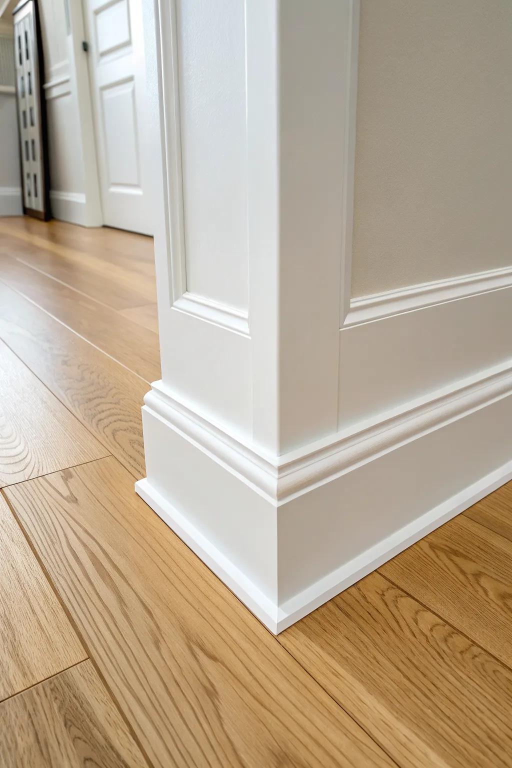 Tall baseboards add an instant luxury line—clean, calm walls with a crafted finish.