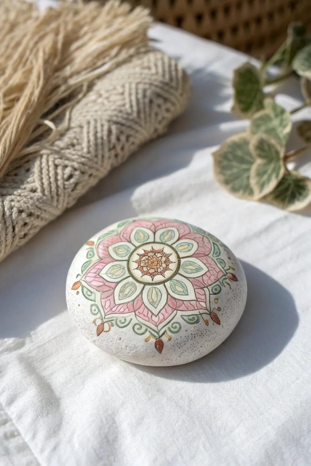 Embrace serenity with handcrafted mandala magic on stones. Each design as unique as you are.