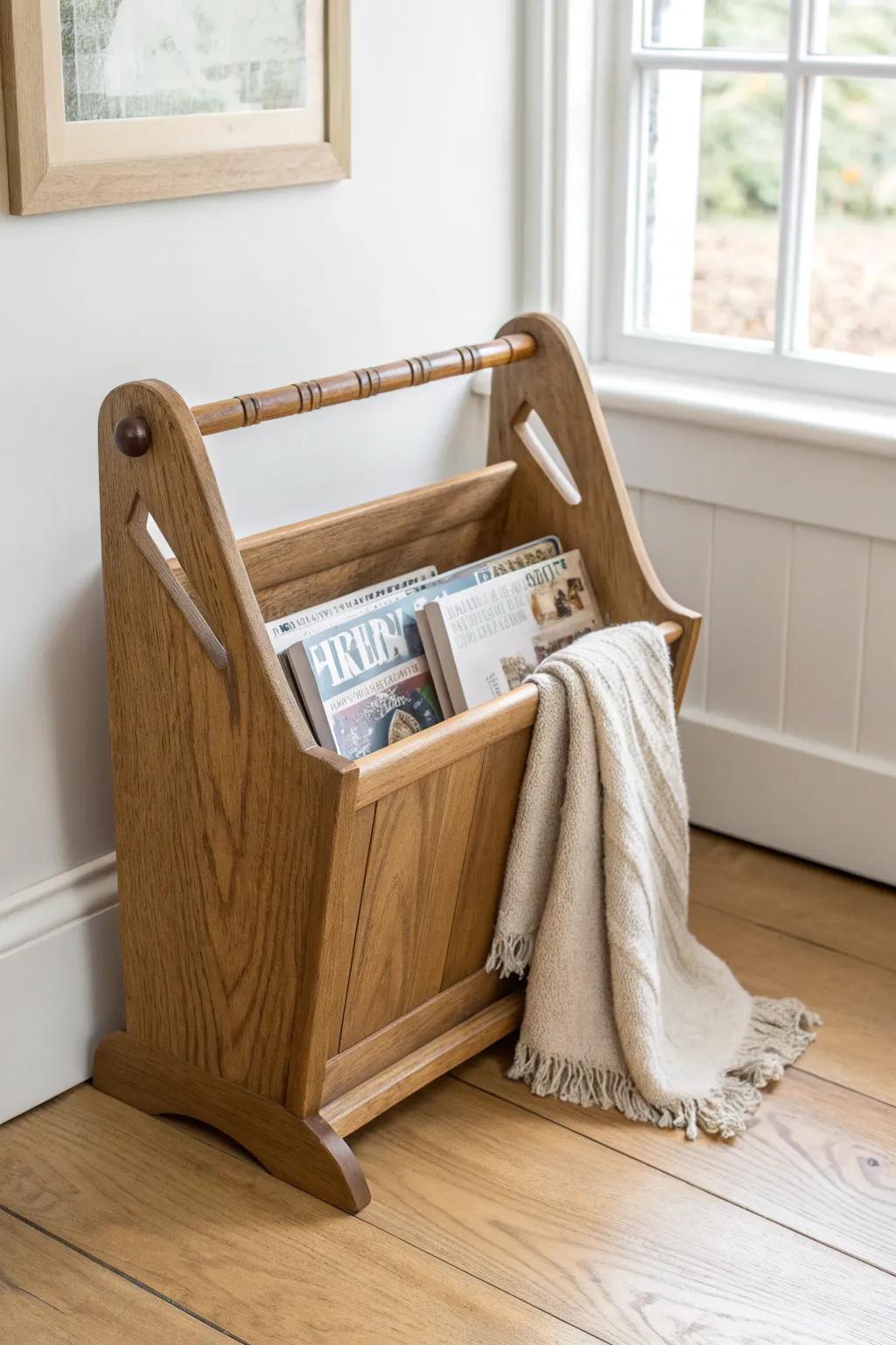 Keep the vintage grain—clean, then revive your magazine rack with a simple wax or oil finish.