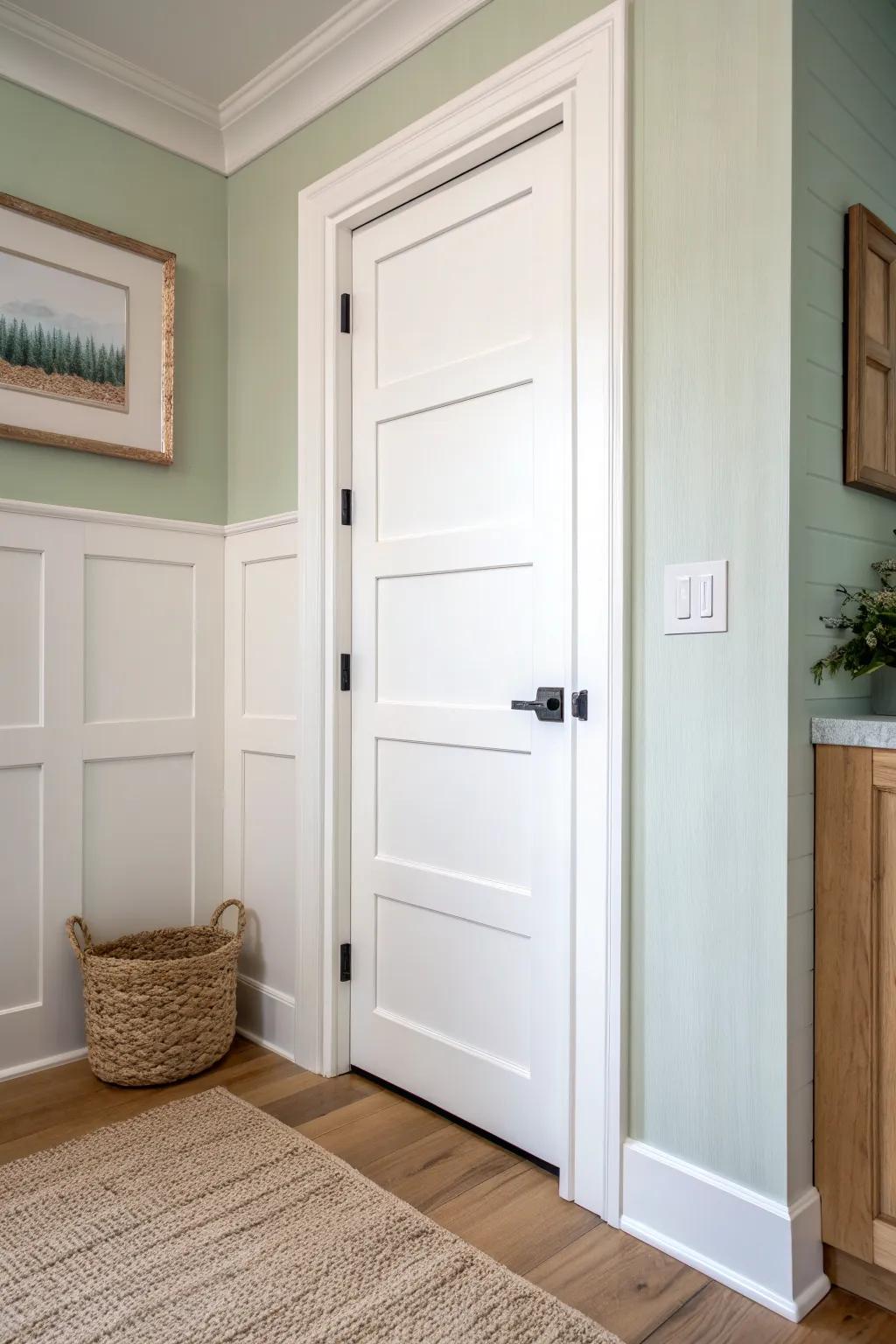 Classic Shaker water closet door: clean lines, crisp contrast, and a paint-ready finish.