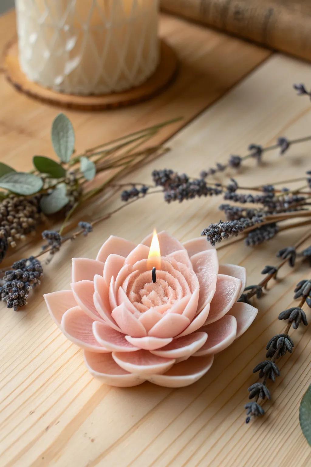 Delicate beauty in simplicity: A handcrafted wax flower centerpiece.