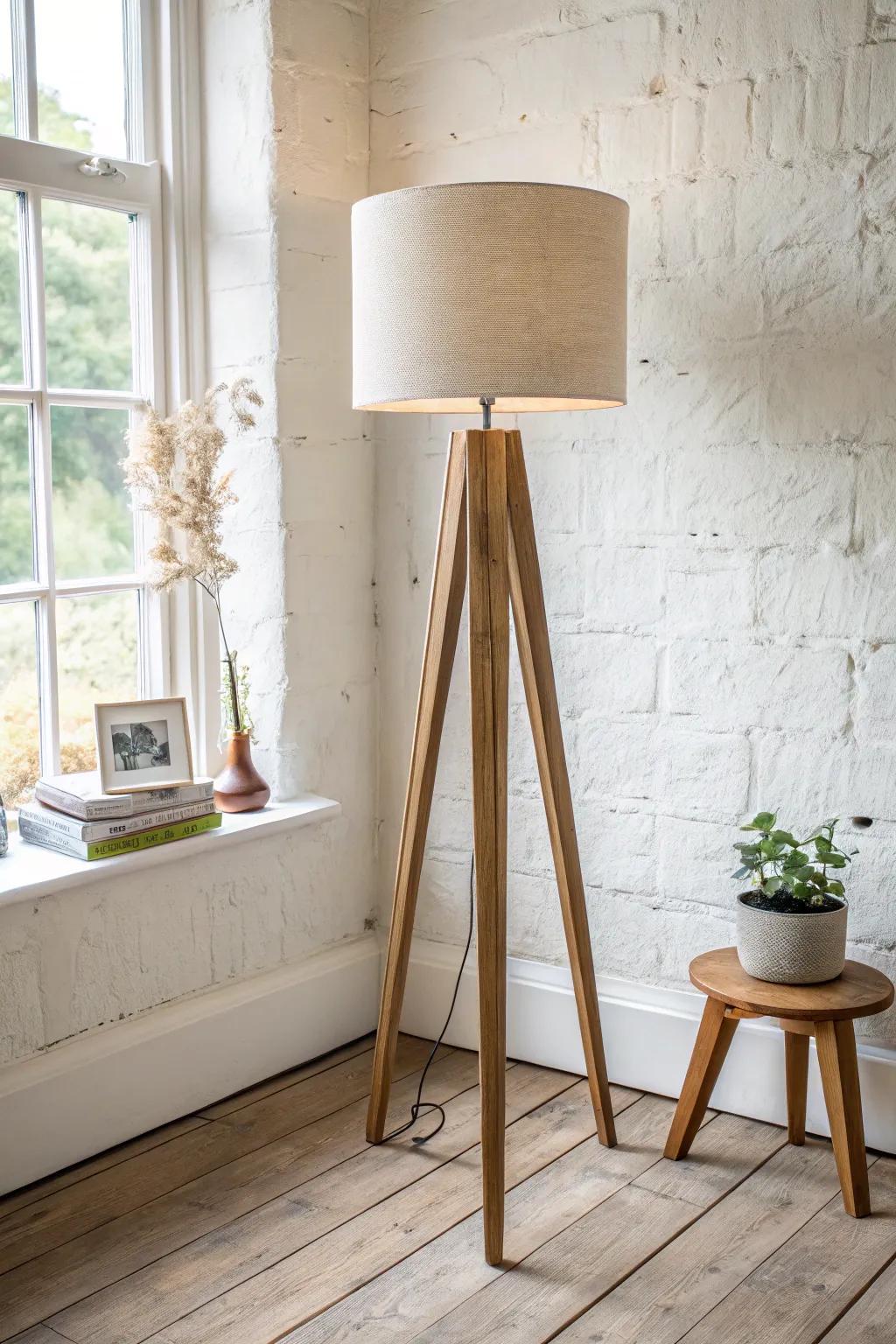 Airy tripod floor lamp with tapered legs—simple, sturdy, and beautifully handmade.
