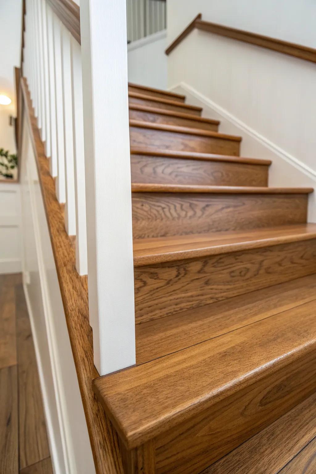 Warm honey stain reveals cathedral grain—sample first, then commit to the perfect glow.