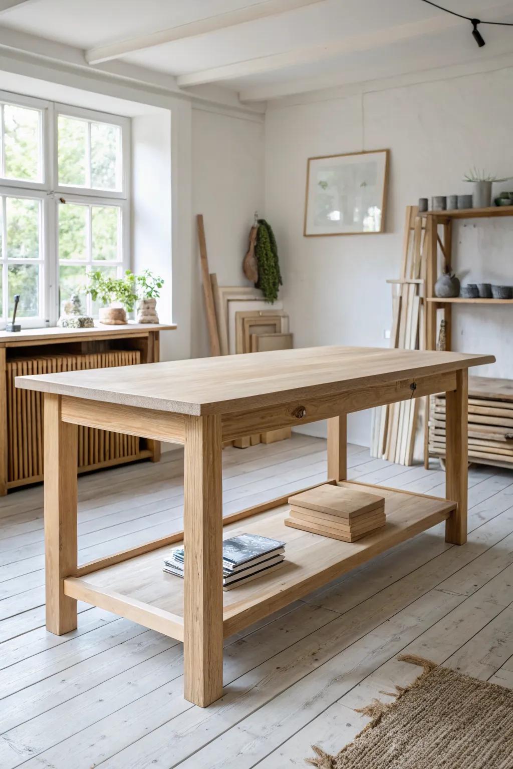 A sturdy center assembly table adds space to walk around—and keeps clamps off every surface.