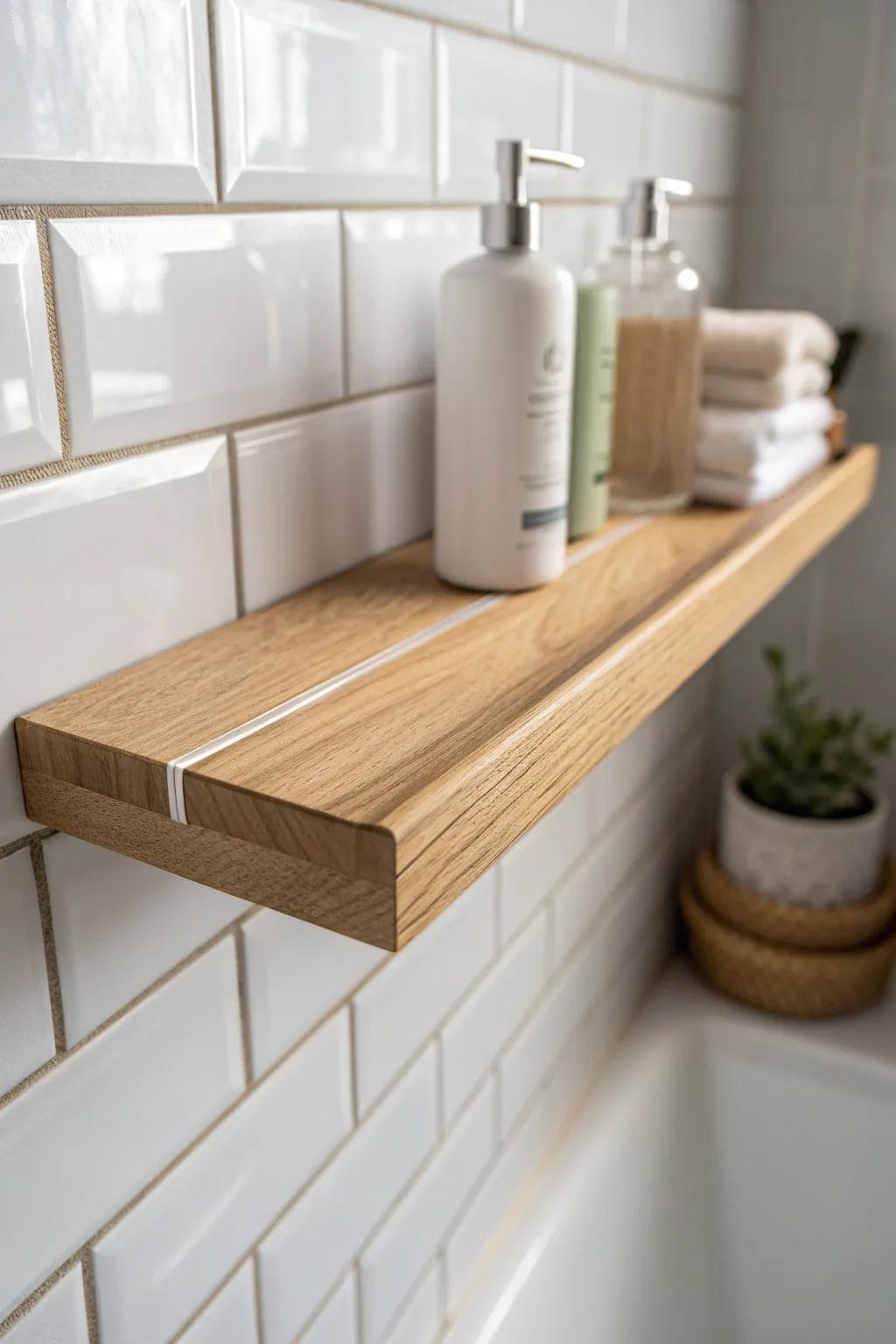 A light oak floating shelf with a delicate resin inlay—minimal, refined, and made to wow.