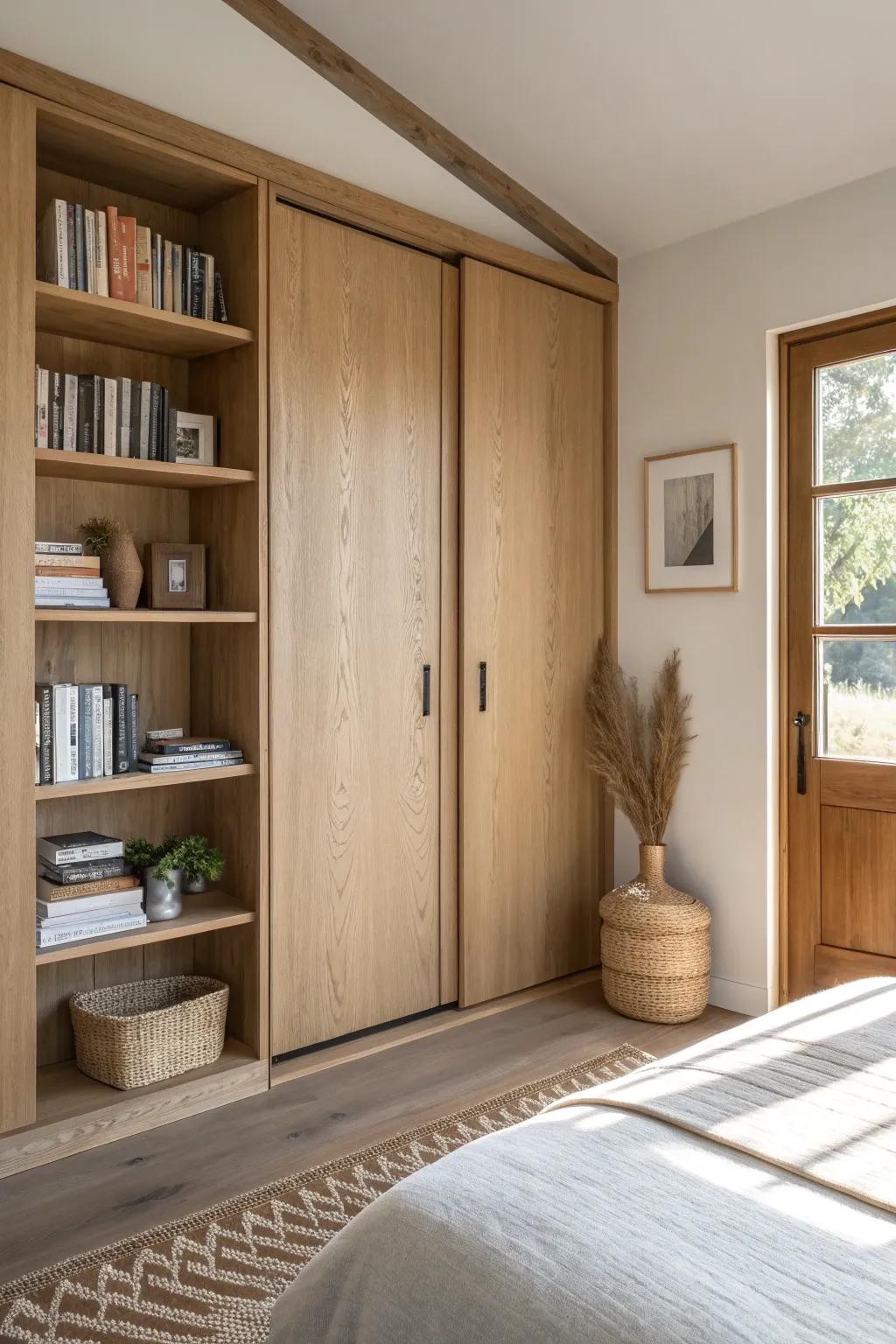 A hidden bookcase closet door that blends in like built-ins—minimal, warm, and wow-worthy.