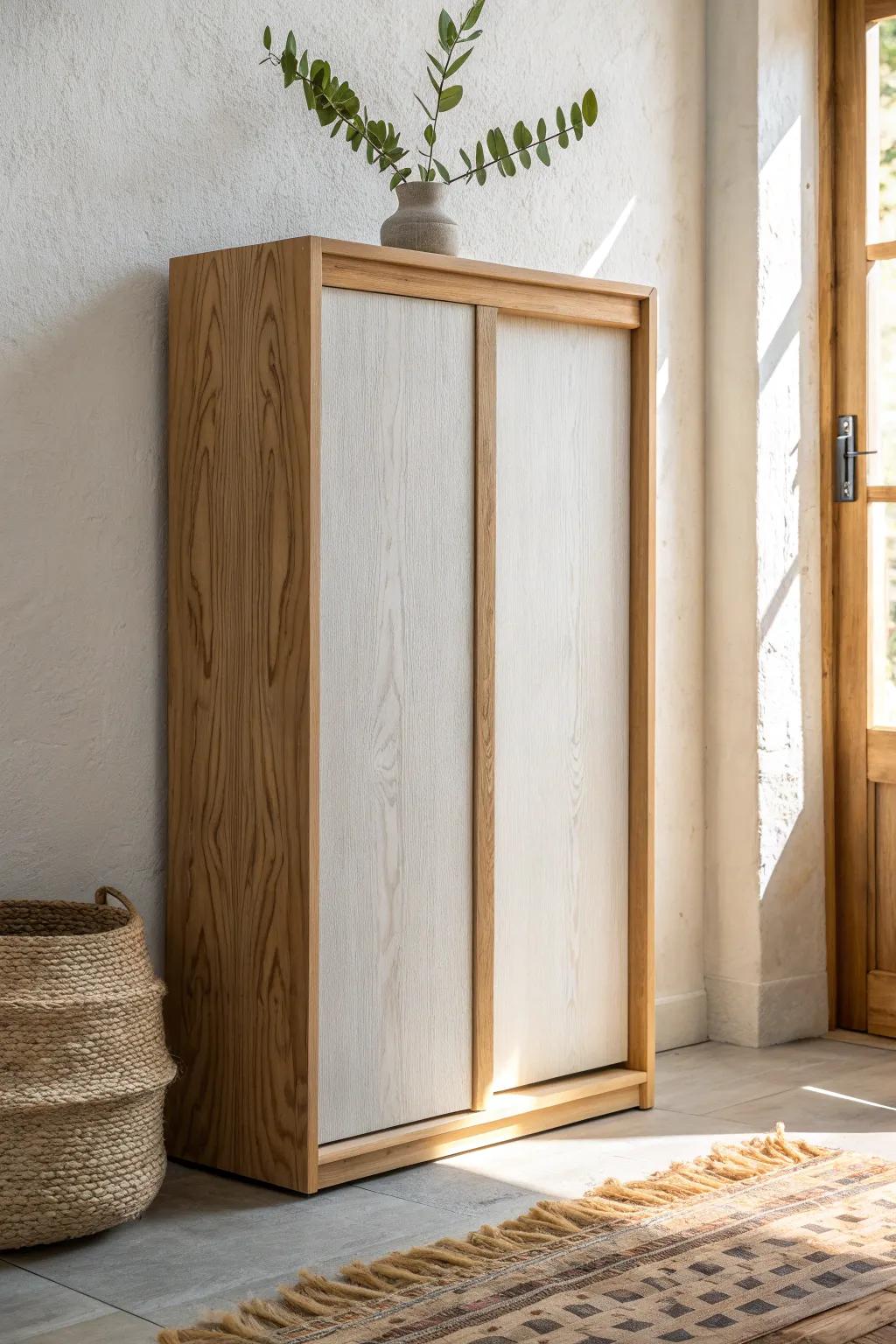Resin inlay cabinet fronts: a slim tinted line that turns simple oak into functional art.