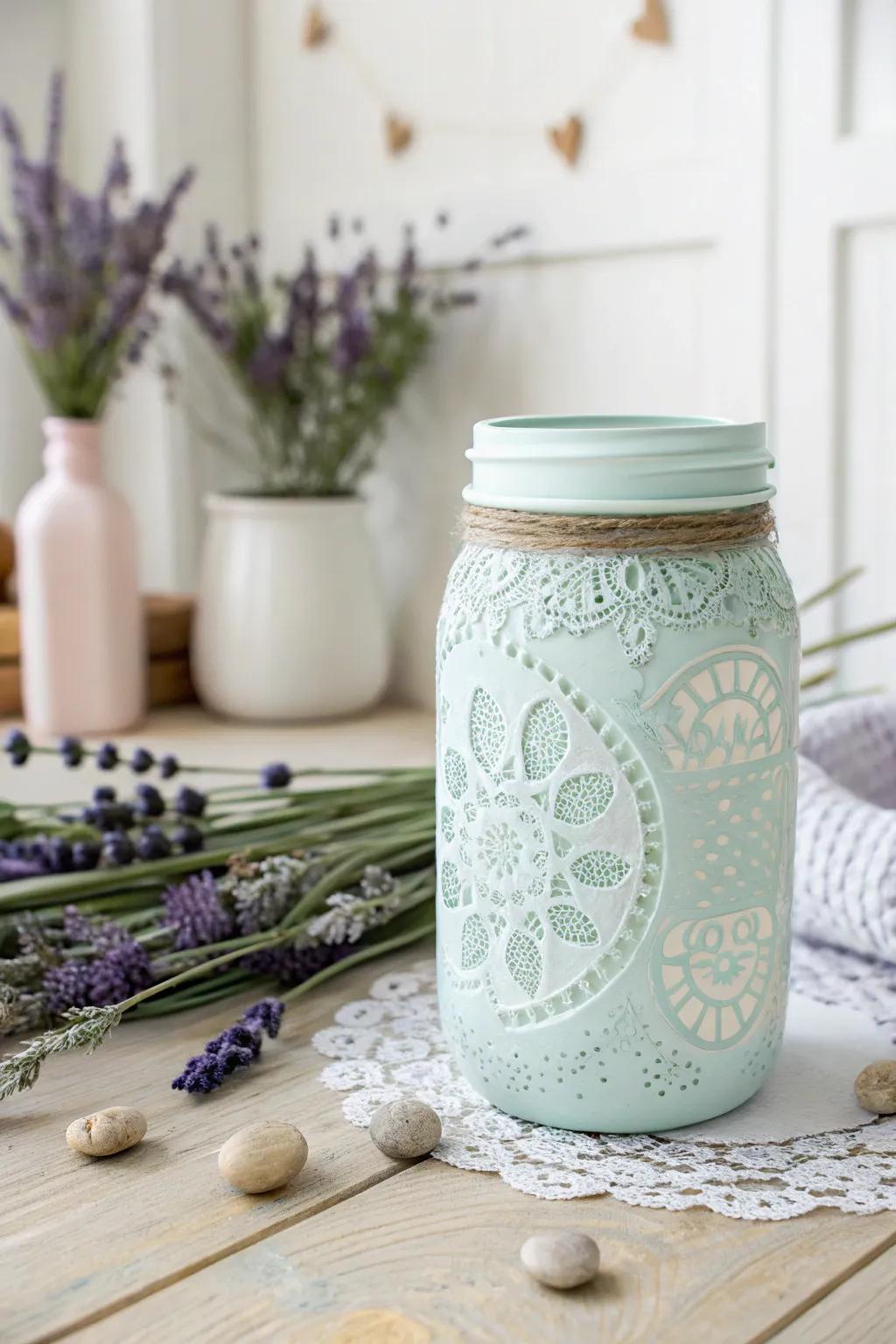 Elevate your storage with artistic charm using chalk-painted mason jars.