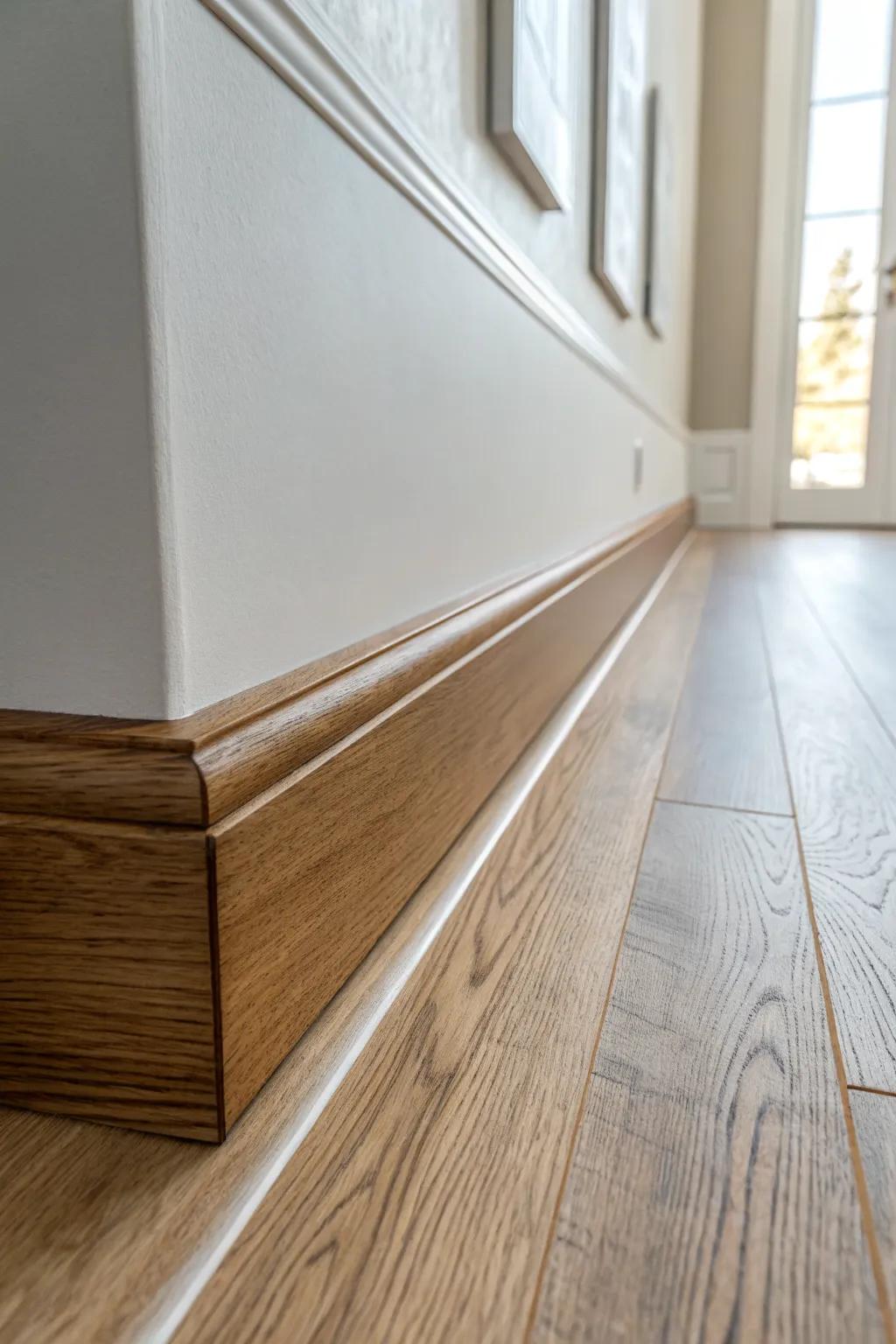 Ombre trim that melts into the wall—artsy contrast, calm minimalist style with handmade warmth.