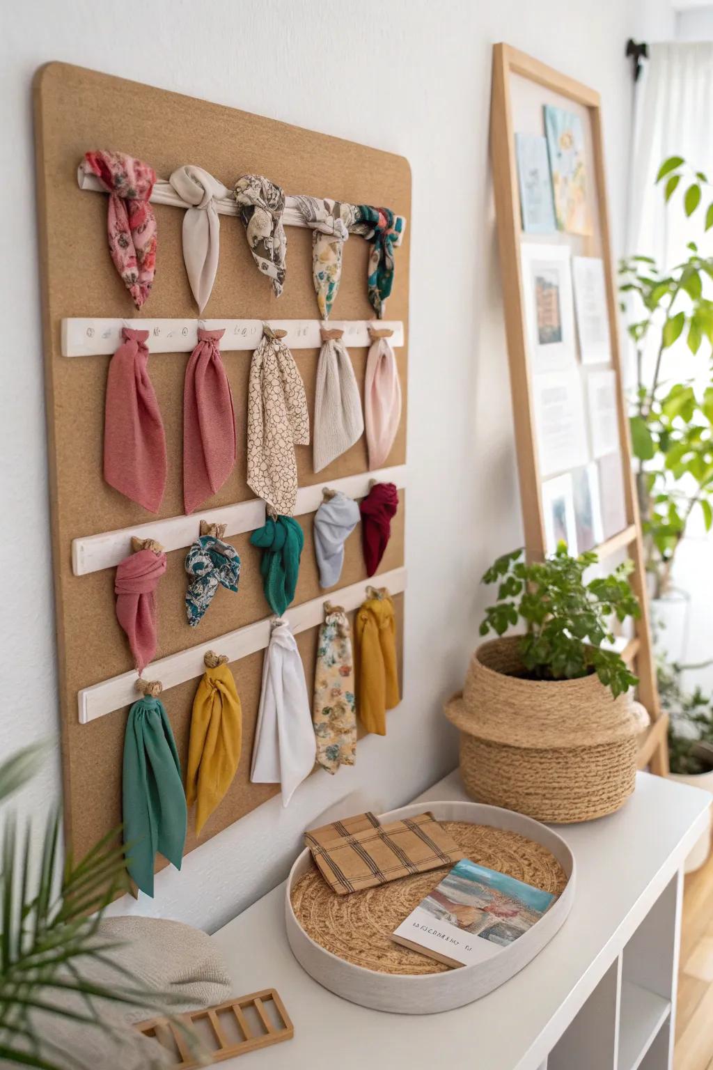 Elevate your headband collection with a chic corkboard display that blends minimalist elegance with boho charm.